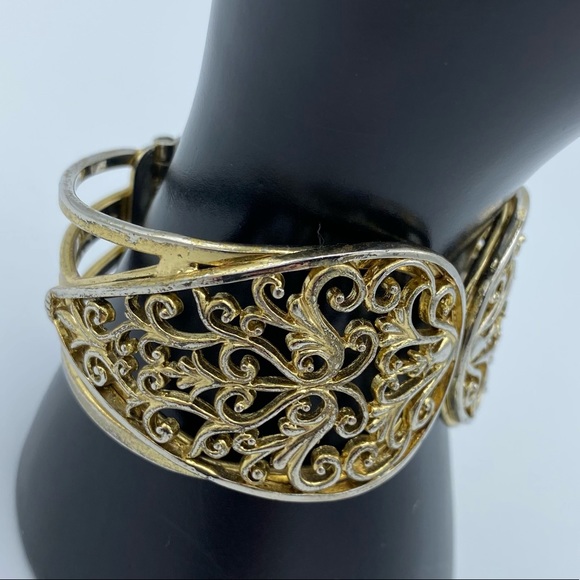 FREE w/Purchase Ornate Gold Tone Oval Shaped Clamper Bracelet - Picture 12 of 15